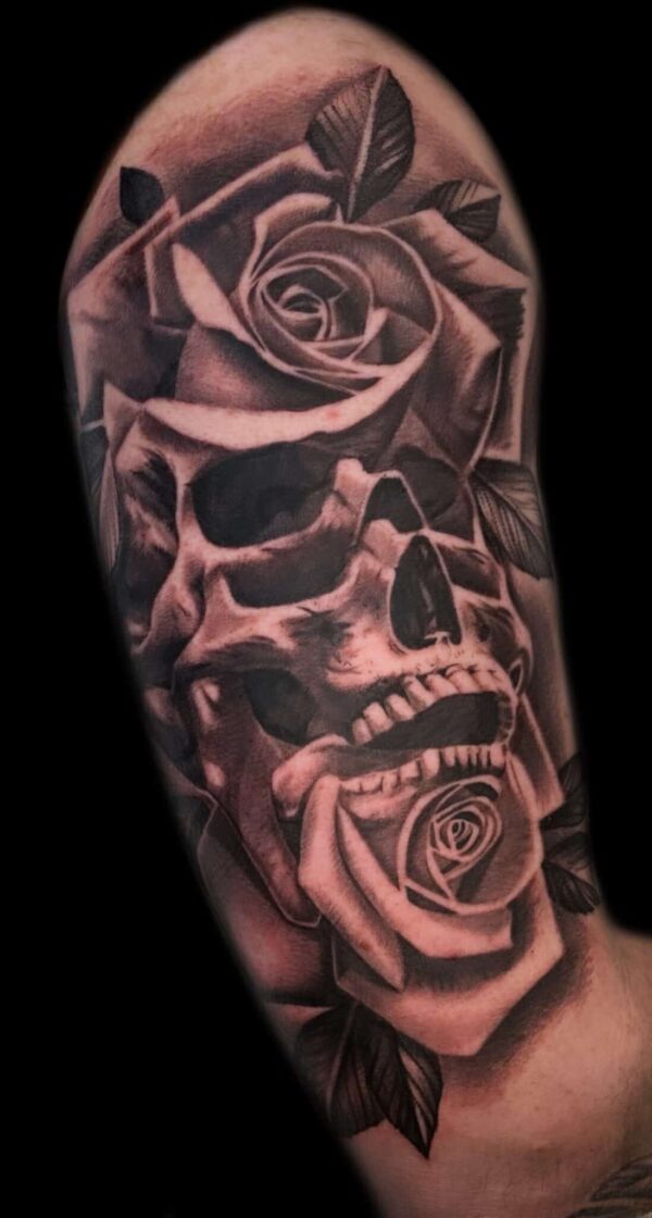 rose and skull tattoo