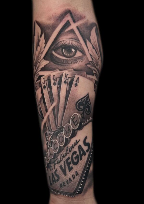 eye and vegas theme tattoo