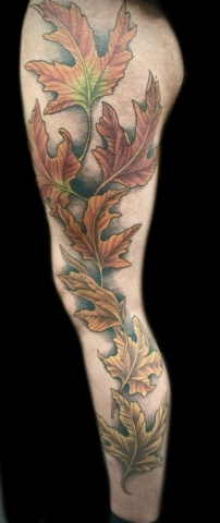 leaf leg tattoo
