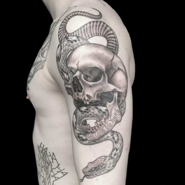 snake skull realistic tattoo