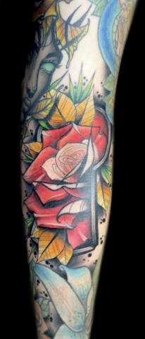 neotraditional rose tattoo