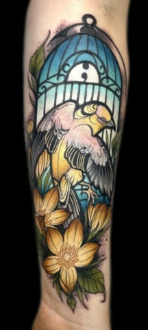 sparrow and birdcage tattoo