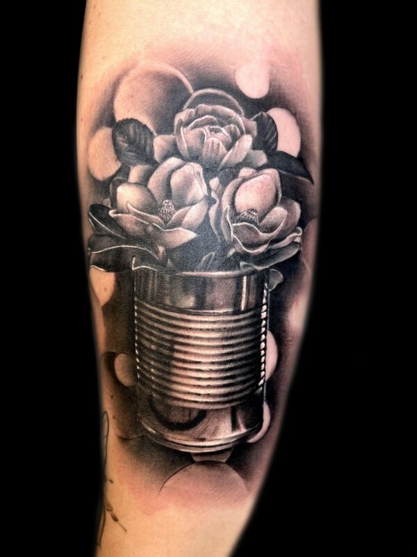 flower tin can tattoo