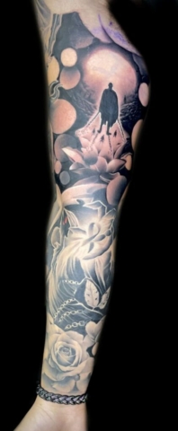 realistic flower tattoo sleeve