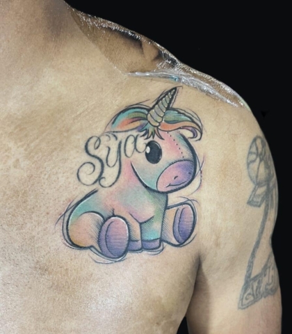 unicorn watercolor tattoo, Danny DaVinci, Artist, Revolt Tattoos