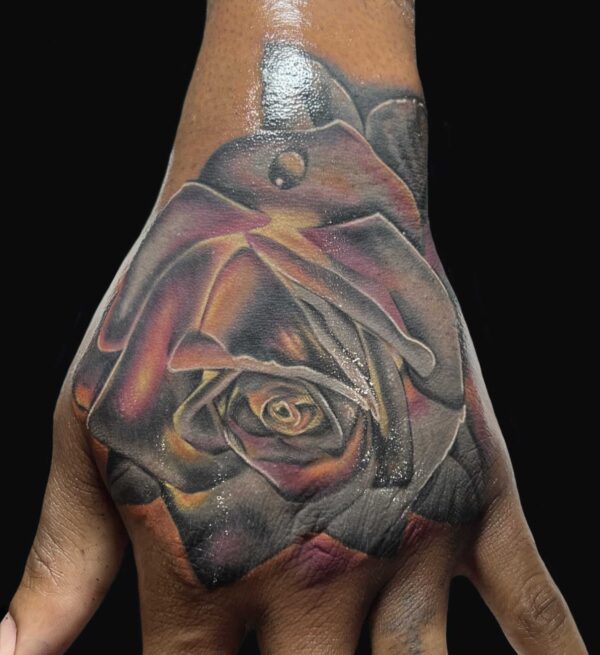 hand flower tattoo, Danny DaVinci, Artist, Revolt Tattoos