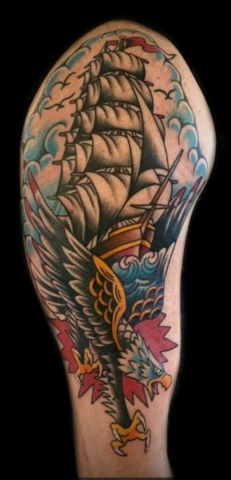 traditional ship and eagle tattoo