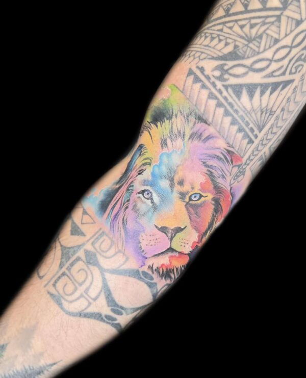 lion watercolor tattoo, Danny DaVinci, Artist, Revolt Tattoos