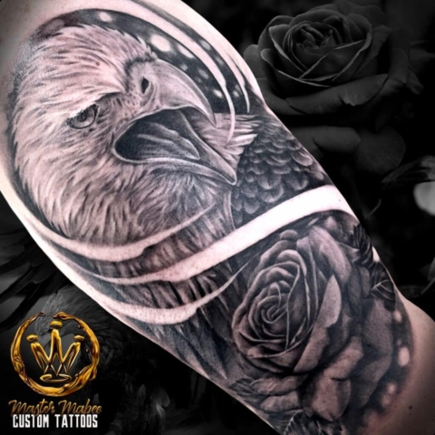realistic eagle and rose tattoo