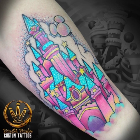 colorful castle tattoo