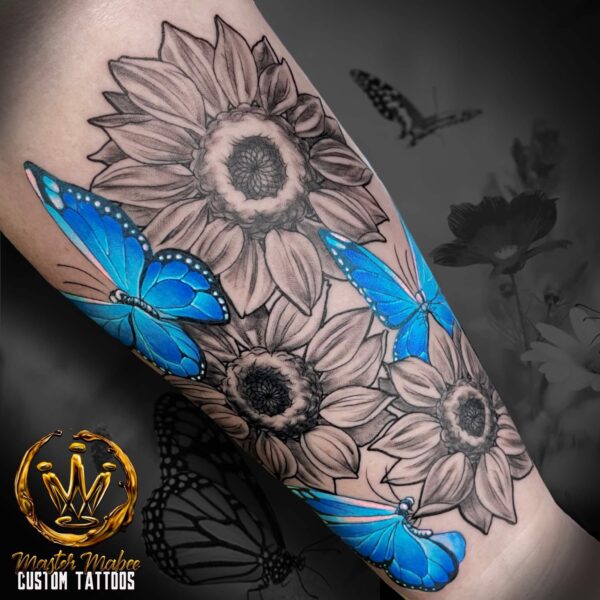 butterfly and sunflower tattoo design