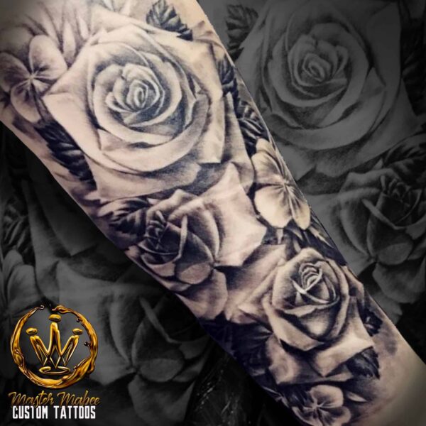 black and grey realistic rose design