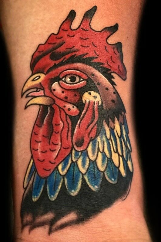 traditional rooster tattoo