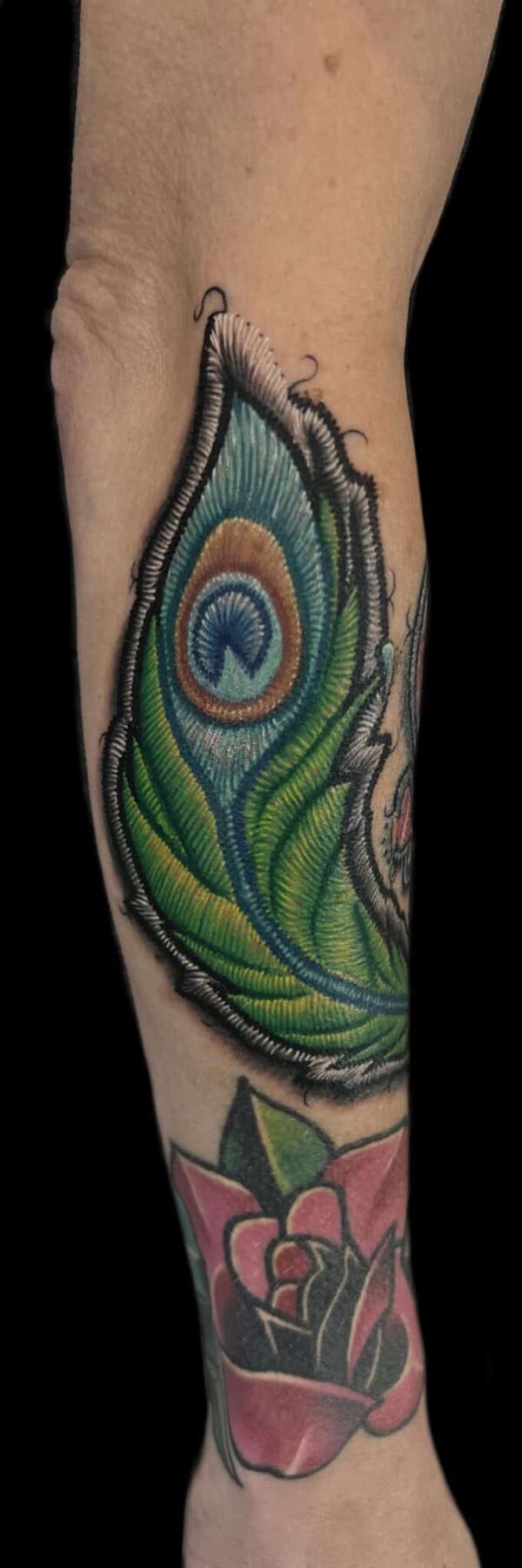 peacock feather stitch tattoo, Danny DaVinci, Artist, Revolt Tattoos