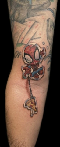 spiderman sticker tattoo, Danny DaVinci, Artist, Revolt Tattoos