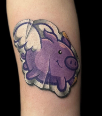 pig sticker tattoo, Danny DaVinci, Artist, Revolt Tattoos