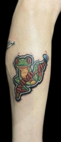 frog stitch patch tattoo, Danny DaVinci, Artist, Revolt Tattoos