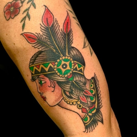 native woman color traditional tattoo