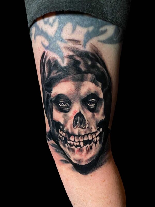 misfits tattoo, crimson ghost tattoo,Tattoo by Chris Beck, artist at Revolt Tattoos