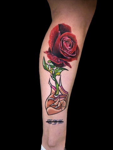 rose and stained glass tattoo