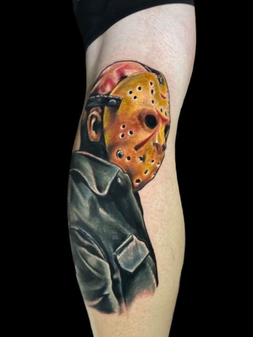 jason voorhees tattoo,Tattoo by Chris Beck, artist at Revolt Tattoos