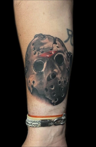 jason mask, Tattoo by Chris Beck, artist at Revolt Tattoos