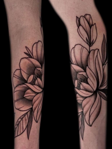 floral forearm tattoo, Demi DiMartino, artist at Revolt Tattoos