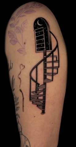 Stairway to heaven tattoo, Demi DiMartino, artist at Revolt Tattoos
