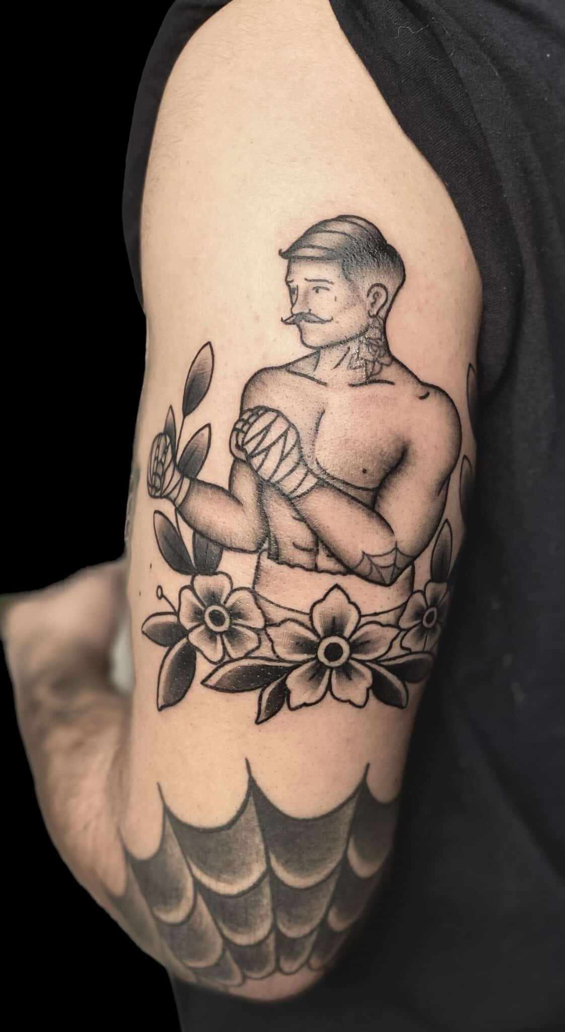 black and grey boxer tattoo, Jackie Gutierrez , Tattoo Artist at Revolt Tattoos in Las Vegas