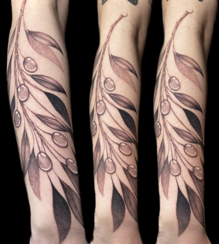 back and grey leafwork tattoo, Jackie Gutierrez , Tattoo Artist at Revolt Tattoos in Las Vegas
