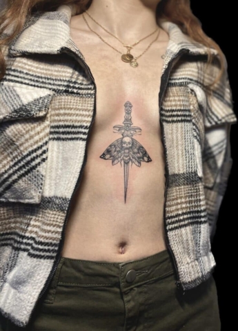butterfly dagger tattoo, Jackie Gutierrez , Tattoo Artist at Revolt Tattoos in Las Vegas
