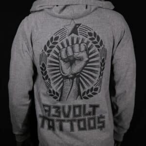 Revolt tattoos fist zip hoodie back