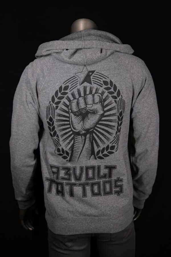 Revolt tattoos fist zip hoodie back