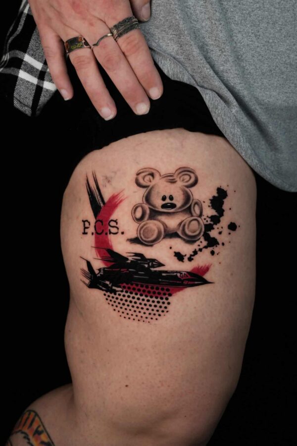 trash polka tattoo, Demi DiMartino, artist at Revolt Tattoos