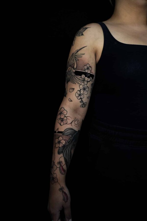 cherry blossom japanese sleeve, Demi DiMartino, artist at Revolt Tattoos