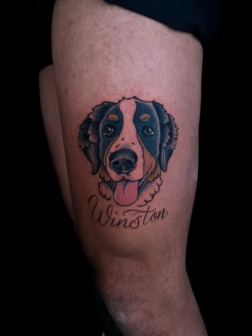 dog portrait tattoo, Demi DiMartino, artist at Revolt Tattoos