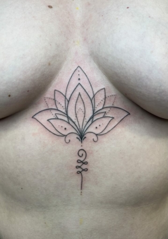 sternum floral design, Demi DiMartino, artist at Revolt Tattoos