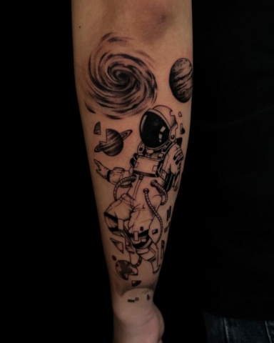 Spaceman tattoo, Demi DiMartino, artist at Revolt Tattoos
