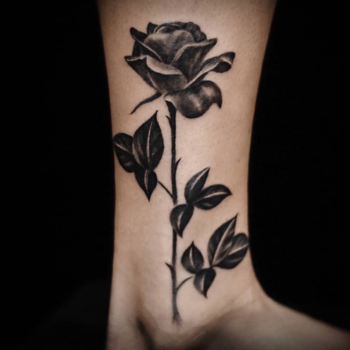 black and grey flower tattoo, Brooke Lozano, Artist at Revolt Tattoos Houston