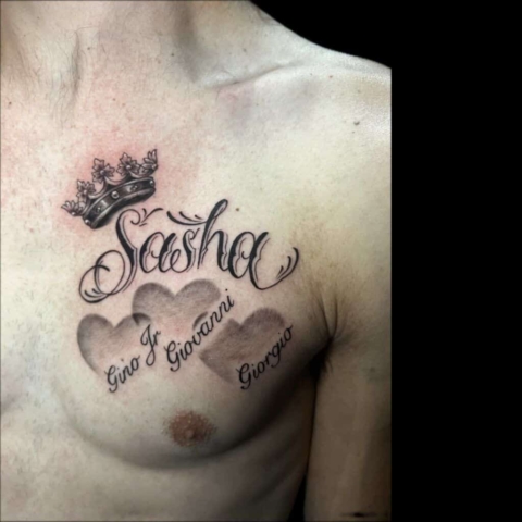 lettering and hearts tattoo, Steve Rivas | Tattoo Artist at Revolt Tattoos in Las Vegas, Nevada.