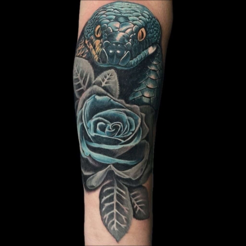 snake and flower tattoo